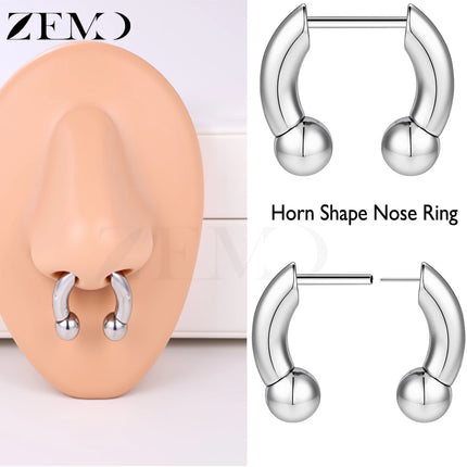 ZEMO 1 Piece 16G Horn Nose Ring Stainless Steel Threadless Septum Ring Spike Ox Horn Ear Helix Nostril Piercing Jewelry 8MM/10MM