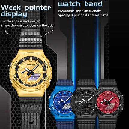 SANDA 3167 Top New Style Men's Casual Military Outdoor Sport Wrist Watch Quartz 50M Waterproof Fashion Dual Display Men's Watch