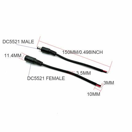 5Pcs Black 5.5 x 2.1mm DC Plug Jack Connector Cable Pigtail 12V Male Female 5.5*2.1 DC Adapter for 5050 3528 LED Strip Light