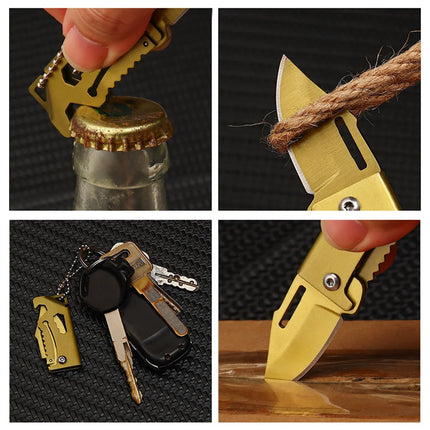 New Outdoor Folding Pocket Knife Keychain D2 Steel Sharp Cutting Camping Survival Tool Bottle Opener Portable Key Chain Pendant