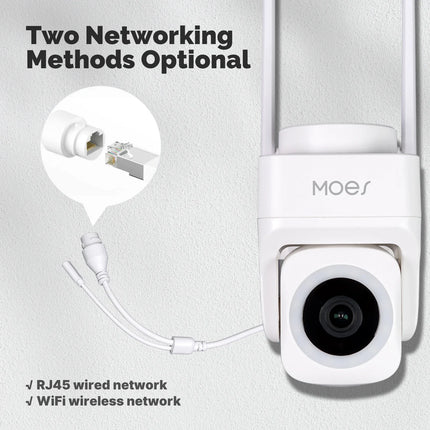 MOES 3MP Smart Security Camera with Tuya WiFi, Wireless/Wired RJ45, IP65 Waterproof, Motion Tracking & Full Color Night Vision