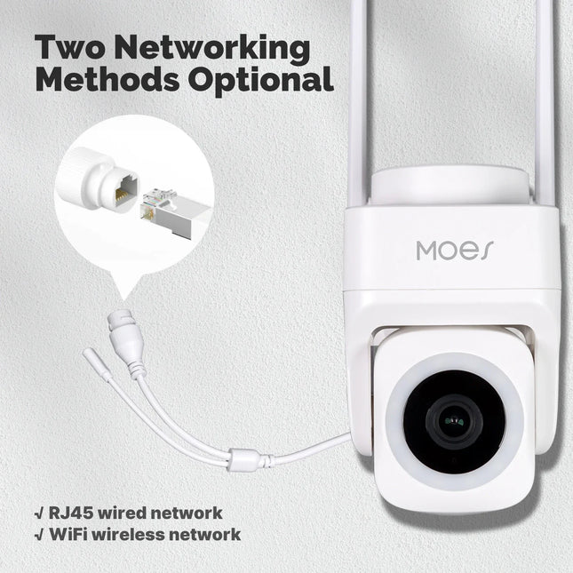 MOES 3MP Smart Security Camera with Tuya WiFi, Wireless/Wired RJ45, IP65 Waterproof, Motion Tracking & Full Color Night Vision
