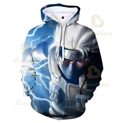3D Kids Naruto Print Hoodie Kakashi Hatake Sasuke Hooded Pullover Cosplay Harajuku Casual Tracksuit Cool Autumn Hoodie Tops