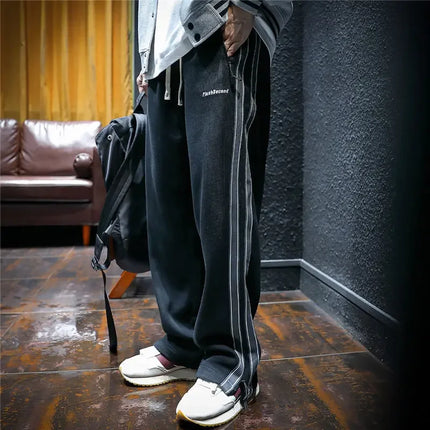 Trousers Straight Men's Sweatpants Autumn and Winter Male Sports Pants Striped Cotton Elastic Wide Baggy Tracksuit Bottoms Retro