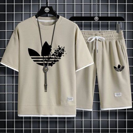 Men's Summer Casual Fashion Printed T-Shirt and Shorts Set Quick-Drying Outdoor Sports Loose Fit Short-Sleeve Outfit