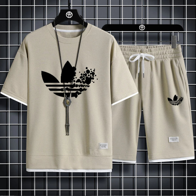 Men's Summer Casual Fashion Printed T-Shirt and Shorts Set Quick-Drying Outdoor Sports Loose Fit Short-Sleeve Outfit