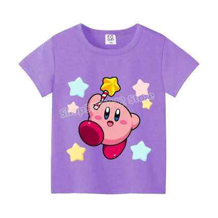 Star Kirbys Summer Short Sleeve Kid Cute T-shirt Colorful Tops Baby Cartoon Fashion Tee Kawaii Game Boy Girl Casual Clothes Gift