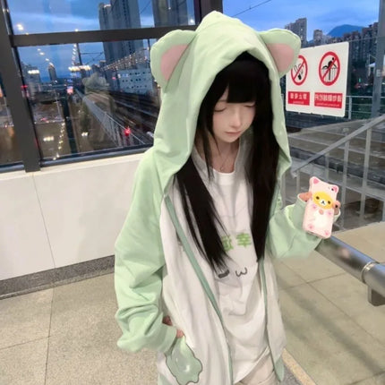 Japanese Hoodies Coats 2025 Ropa Mujer Cute Sweatshirts Preppy Style Contrast Color Casual Hooded Y2k Tops Chic Oversized Hoodie