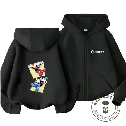 Cuphead 2026 Lovely Zipper Hoodie Boys Girls 3-14Y Autumn Winter Cute Kawaii Cartoon Street Hot Fashion Outdoor Casual Warm