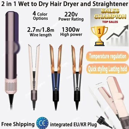 Hair Straightener and Dryer Combo 2-in-1- Negative Ion Heating Flat Iron for Quick Long - Lasting Hair Styling at Home salon