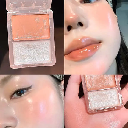 Cappuvini Double Water Glow Blush Cream Hydrating Blusher with Fine Shimmer Natural Makeup Effect Blush Palette