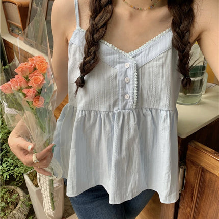 Pure Cotton Mini Strap Vest Women's Youthful Solid Color Versatile Sweet First Love Sle Casual Comfortable Top
