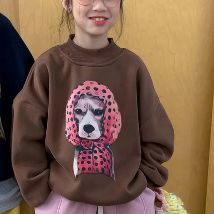 Honey Arrived Winter Children Girls Sweatshirt Dog Print Kids Baby Girls Pullovers Round Collar Girls Long Sleeves