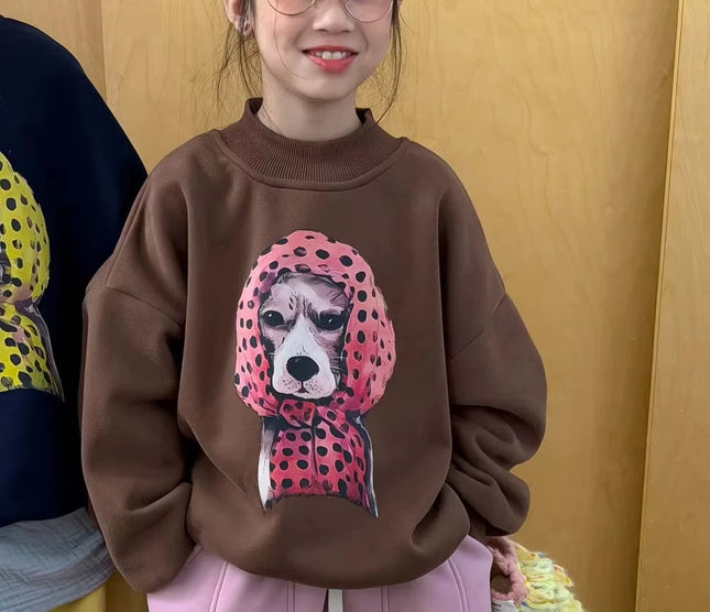 Honey Arrived Winter Children Girls Sweatshirt Dog Print Kids Baby Girls Pullovers Round Collar Girls Long Sleeves