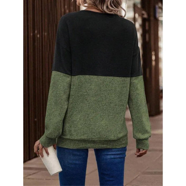 Plus Size 1XL-5XL New Women’s Fashion Asymmetrical Neck Fashionable and Minimalist Colorblock Cross Front Drop Shoulder Top