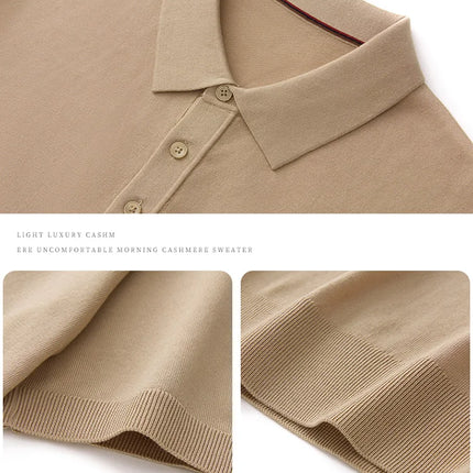 100% Lyocell men's T-shirt casual solid color knitted pullover short sleeved loose POLO collar Tees Pull on vest Tops
