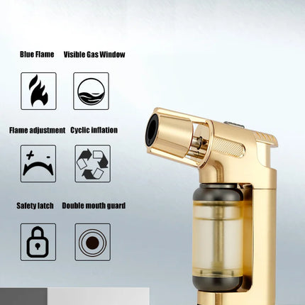 JOBON Inflatable Blue Flame Lighter Transparent Visual Large Capacity Gas Compartment Fixed Flame Lock Design Windproof