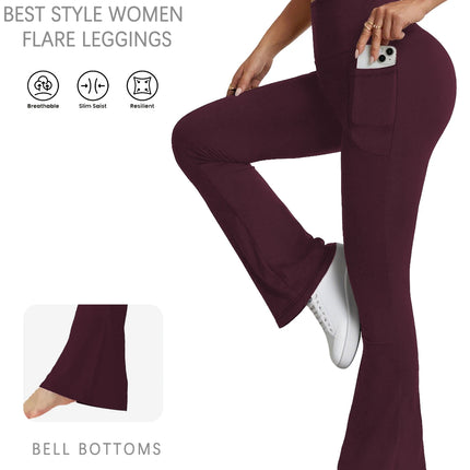Women Super Soft Flare Pants with Pockets High Waisted Tummy Control No See Through Workout Yoga running Home Casual