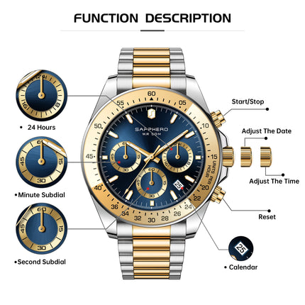 SAPPHERO Fashionable Men's Watch Date Display 5ATM Waterproof Watch Stainless Steel Watch Strap Men's Gift Watch For Men