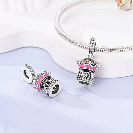 Charm 925 Sterling Silver Pink Pendant Charm Fit Original Charm Bracelet Necklace Beads DIY Jewerlry Accessories