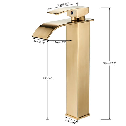 Brushed Golden Basin Faucets Elegant Waterfall Bathroom Sink Faucet Single Lever Hole Deck Mount Brass  Mixer Tapsfaucets and si