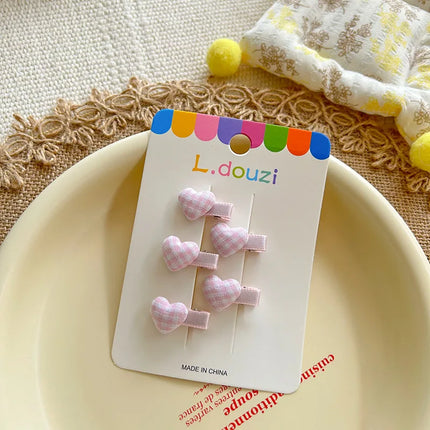 4pcs/Set Cute Candy Color Heart Plaid Girl Hair Clips Korean Exquisite Children Mini Small Hairpin Fresh Sweet Princess Headwear