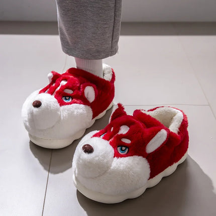 Plus Size 50 Indoor Fluffy Slippers For Women Men Winter Warm Shoes Cute Cartoon Dog Light Weight Couples Home Floor Slipper