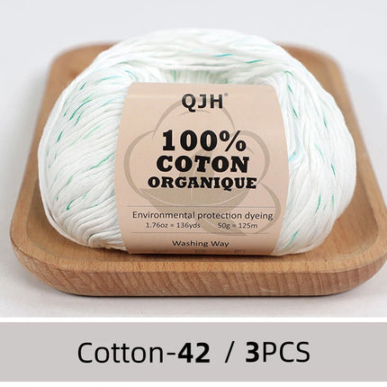 3PCS 100% Organic Cotton Yarn Machine Washable For Adult Baby Sweaters/Gloves/Scarves/Hats Etc. 50 gr (1.76 oz) 125 m (136 yrd)