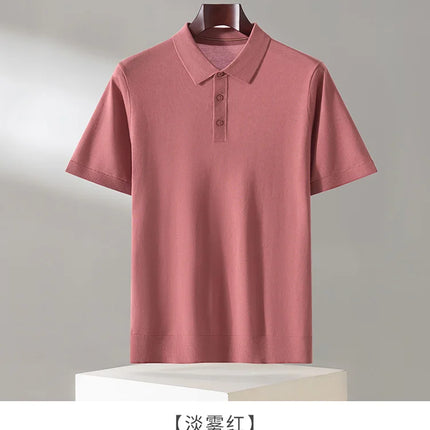 100% Lyocell men's T-shirt casual solid color knitted pullover short sleeved loose POLO collar Tees Pull on vest Tops
