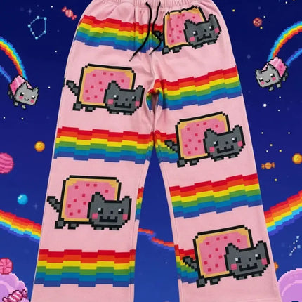 Nyan Cat Sweatpants Y2k Pants Baggy Men Elastic Waist American Streetwear Hip Hop Vintage Joggings Casual Pants Men Clothing
