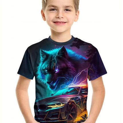 2024 Summer Kids Clothing Motorcycle Children's T-Shirt 3D Printing Short Sleeve Boys Girls Loose Tops Streetwear 2 To 8 Years