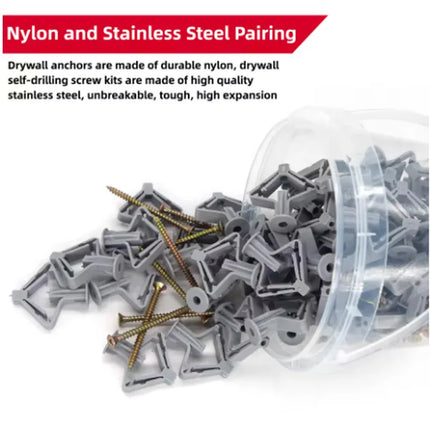 100pcs Drywall Anchor Kit Hollow Wall Anchors Plasterboard Plugs Screws Butterfly Expansion Tube Pipe 50 Set
