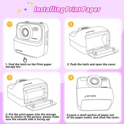 Kids Instant Print Camera 1080P HD Dual Lens Selfie Camera with Flash 3 Rolls Paper 2.0" Screen Games Digital Camera for Boys