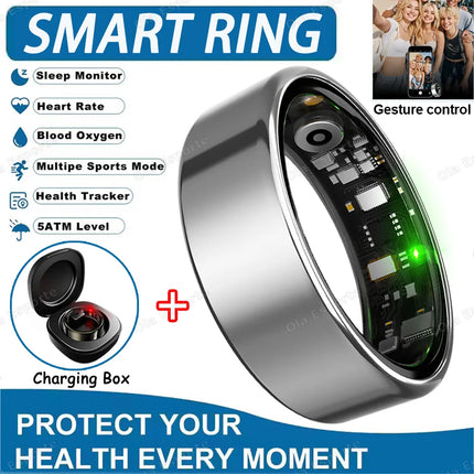 2026 New R12 Smart Ring with Charging Case, Heart Rate Blood Oxygen Sleep Health Manager,5ATM Waterproof For Men Women Smartring