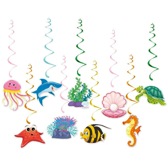 Under The Sea Spiral Hanging Tags Shell Starfish Seahorse Seaweed Spiral Pendant Happy Summer Ocean Birthday Party Decors
