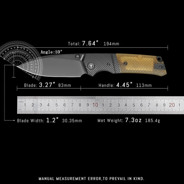Shooziz XUN125, Folding Pocket Knife for Man,PVD/Satin 14C28N Steel for Outdoor Camping EDC Tool,Ultem/G10 Handle
