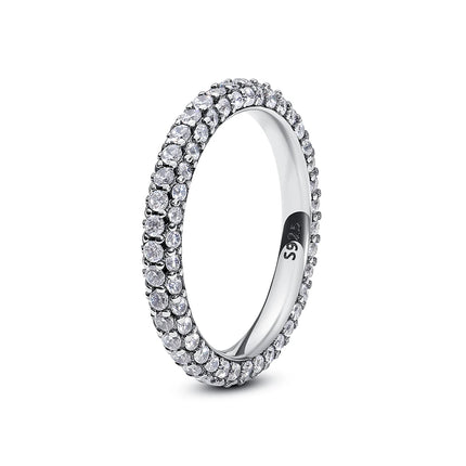 Original 925 Sterling Silver Ring Love Heart Pave CZ Crystal Stackable Rings For Women Wedding Engagement Birthday Gift Jewelry