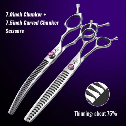 Fenice 7.0/7.5/8.0 inch  Professional Pet Grooming Shears Fishbone Teeth Straight/Curved Chunker Scissors JP440C Groomer Tools
