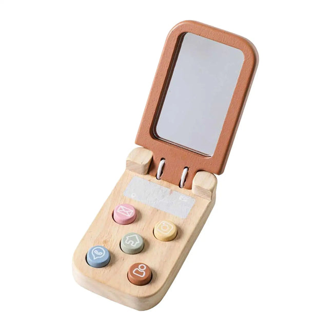 Wooden Baby Cell Phone Toy Gift Birthday Sensory Toy Flip Pretend Play Phone Educational for Preschool Children Party Boys Girls