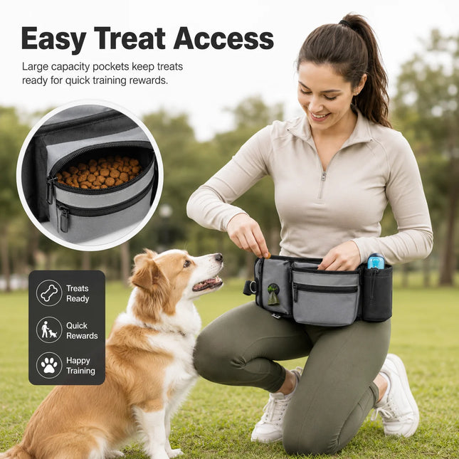 Dog Treat Pouch Waist Bag for Training Walking, Portable Snack Bag with D Ring, Poop Bag Dispenser Bottle Holder