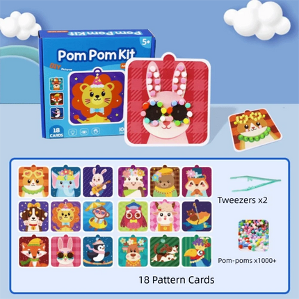 Handmade Material Children's Sticker Book Educational Early Learning Animal Pompom Art Kit Cartoon Montessori Pompom Crafts Toy