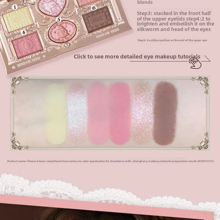 Flower Knows SWEETIE BEAR COLLECTION 6-Color Eye Shadow Palette Makeup Long Lasting Matte Shimmer Finish Eyeshadow Powder