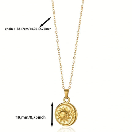 2025 Sun Moon Coin Pendant Necklace For Women Cute Fashion Gold Color Stainless Steel Round Necklace Sweet Jewelry Her Gifts