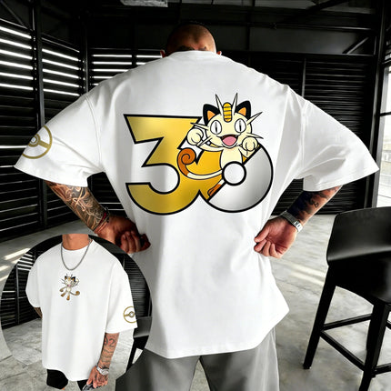 2026 Pokémon 30th Anniversary Meowth Printed T-shirt Summer New Men's and Women's Loose Casual Hip Hop Trendy Short Sleeve Top
