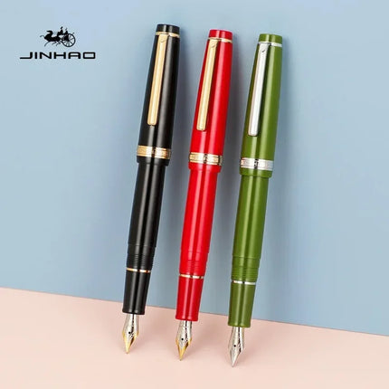 JINHAO 82 Fountain Pen Gold Trim Acrylic Barrel Silver Clip for Writing Calligraphy Signature School Office Supplies Stationery