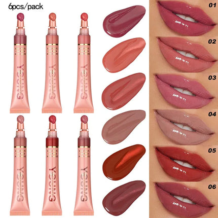 YOUNG VISION  6 color Liquid Water Brightening Lip Color Plush Brush Head Squeezing Lip Color Moisturizing  Lip Glaze