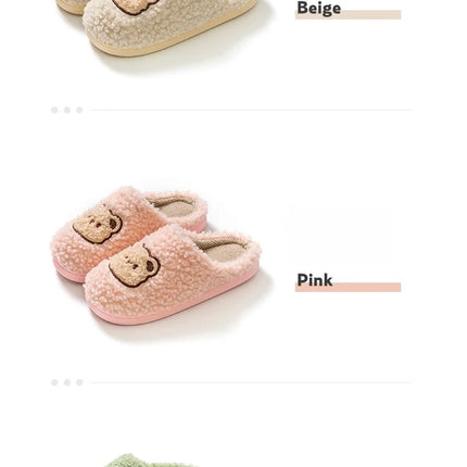 Cute Bear Fluffy Slippers Warm Plush House Shoes for Women and Men