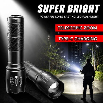 Portable LED Flashlight High Bright Mini Usb Rechargeable Light Telescopic Zoom 3Levels Light for Outdoor Camping Hiking Use