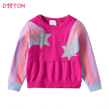 DXTON Children's Sweater for Autumn Winter Girls Red Star Striped Pullover Knitwear Kids Knitting Pullovers Tops Children Clothes