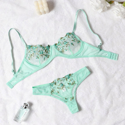 Women Sexy Lace Lingerie Fashion Wire Free Sexy Underwear Set For Women Embroidery Perspective Sexy Lingerie For Women Sleepwear
